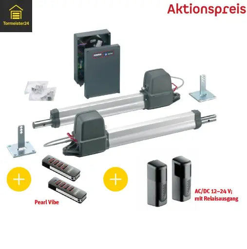 SOMMER Drehtorantrieb twist M S3 Set für zweiflügelige Tore
Antriebseinheit twist M S3 in Seitenansicht
Drehtorantrieb twist M S3 montiert an Einfahrtstor
Steuerbox DST-A 24 für Torantrieb twist M S3
Funkhandsender Pearl Vibe für SOMMER Antriebe
Beschläge und Montagebauteile für twist M S3
Antriebseinheiten twist M S3 im Außenbereich
Beide M S3 Torantriebe nebeneinander
Detailaufnahme Spindelantrieb twist M S3
Komplettpaket twist M S3 mit Steuerung und Funk