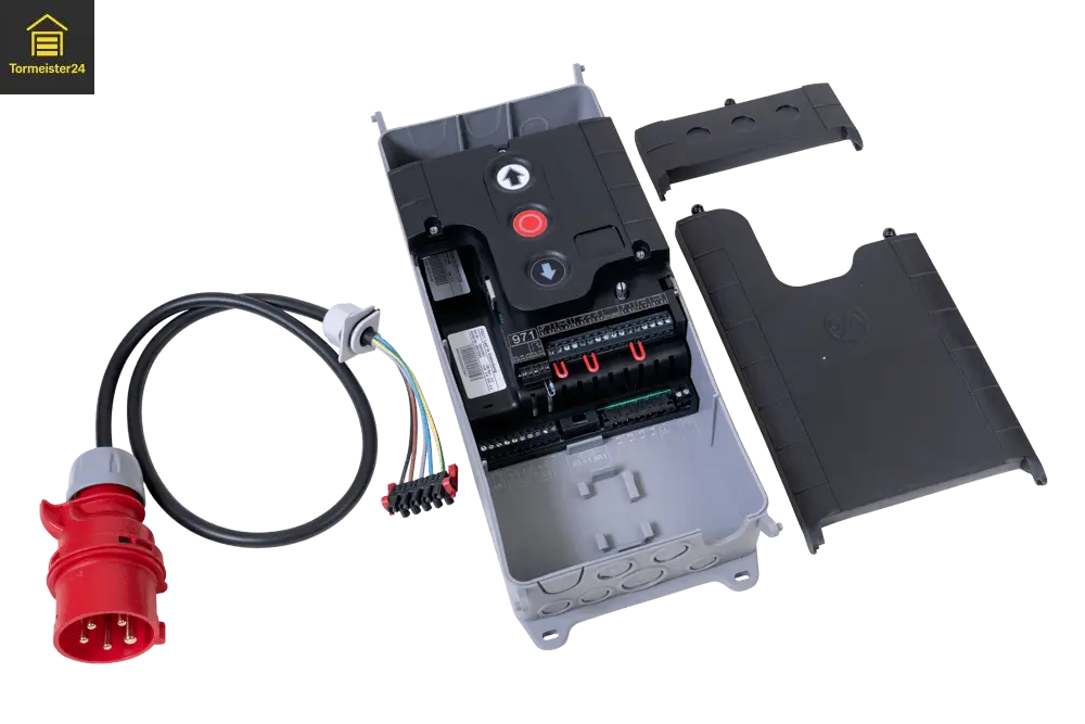 GfA TS 970 N Torsteuerung 400V für SE-Antriebe mit CEE16A-Stecker, 3-Tasten-Bedienfeld und Unterstützung für digitale sowie mechanische Endschalter an Industrietoren.