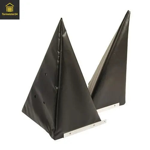 Dock-Shelter Eckkissen im Vergleich als Dreieck 400 × 590 mm, Dreieck 400 × 890 mm und rund 450 mm zur Auswahl der passenden Eckabdichtung an der Laderampe