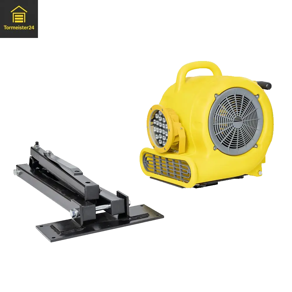 Verladeleuchte mit Lüfter, Docklight LED und Docklight Arm an einer Laderampe als Auswahlhilfe für sichere Dockbeleuchtung in der Verladetechnik