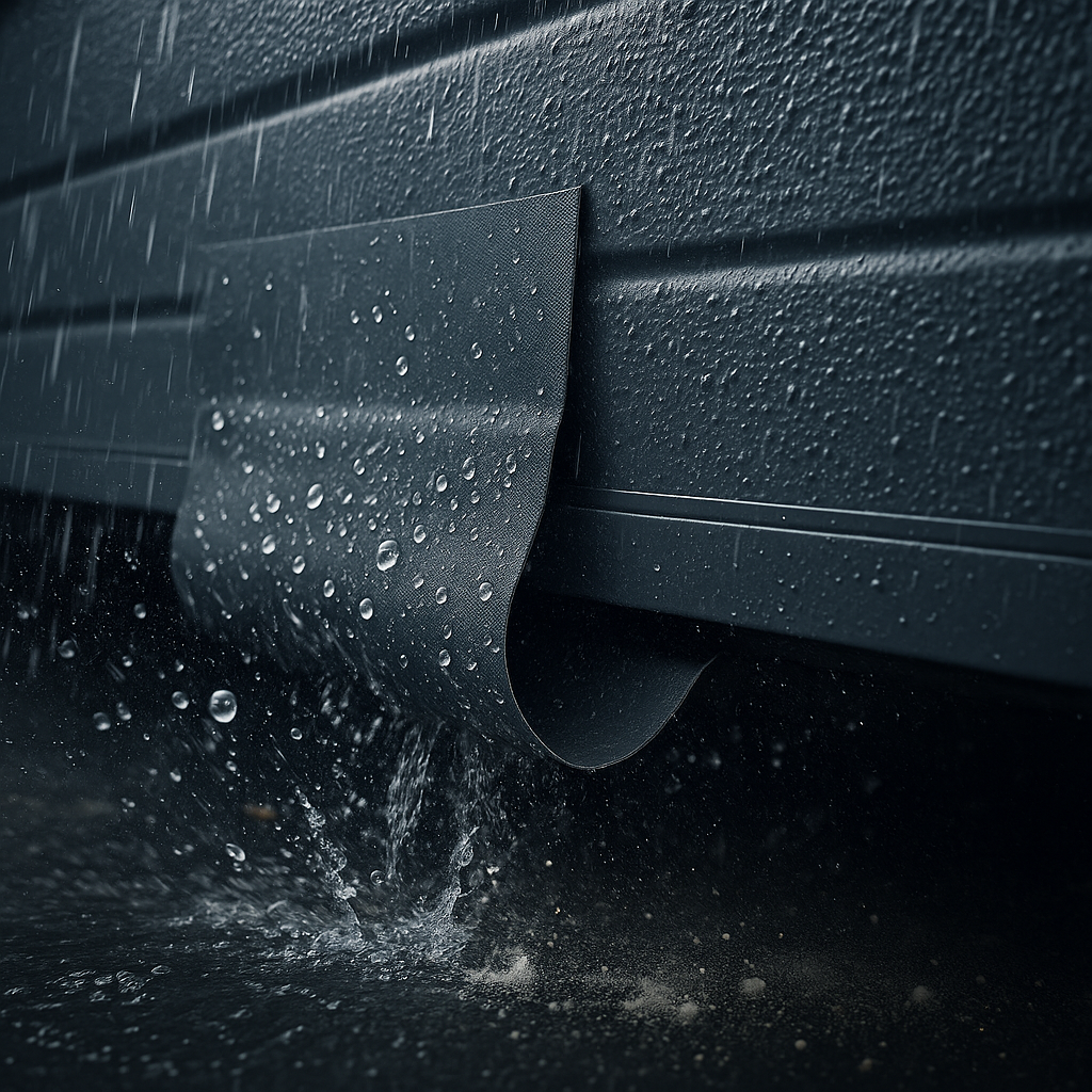 Spaltabdichtung für Sektionaltore im Regen – flexible Abdichtung gegen Wasser, Staub und Schnee von Tormeister24.