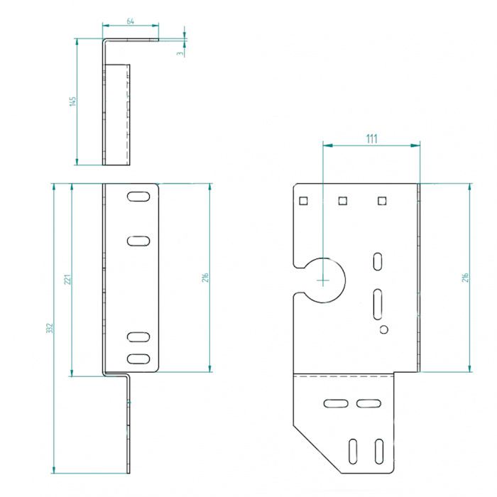 Seitenlagerkonsole offen 111 mm/Z25 Links Zeichnung