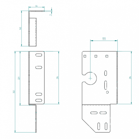 Seitenlagerkonsole offen 111 mm/Z25 Links Zeichnung