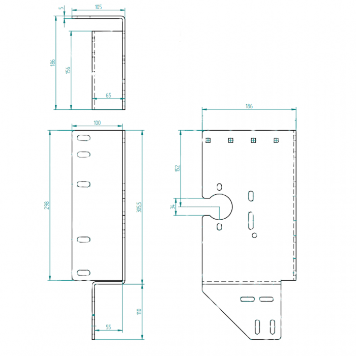 Seitenlagerkonsole offen 152 mm/Z55 Rechts Zeichnung