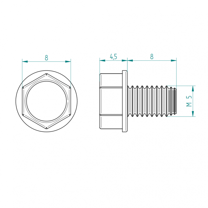 Gewindefurchende Schraube M5 x 8 Kopf 8