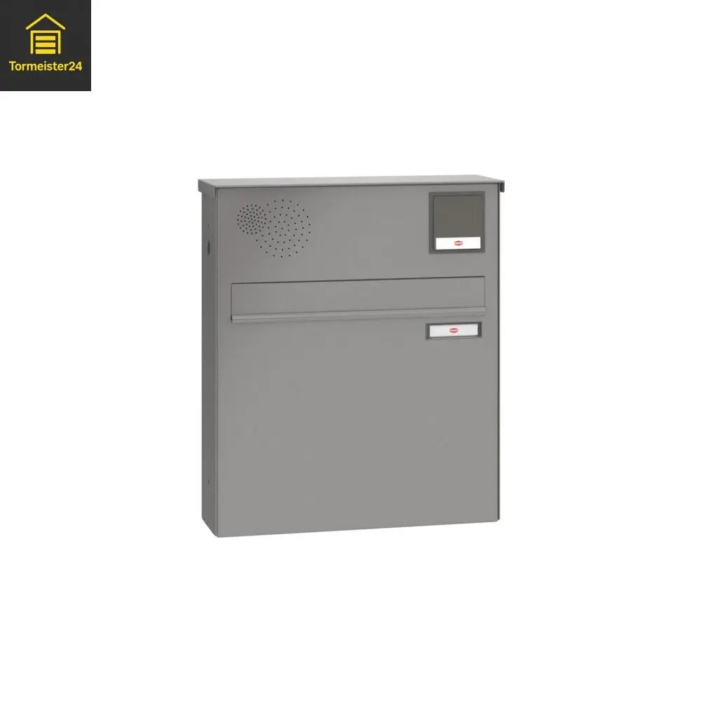 Zaunbriefkasten BASIC (B) – 100 mm tief, mit Sprech-/Klingelsystem, Graualuminium Tormeister24